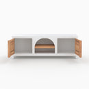 Meuble TV Fira en plâtre blanc cassé et bois d'acacia