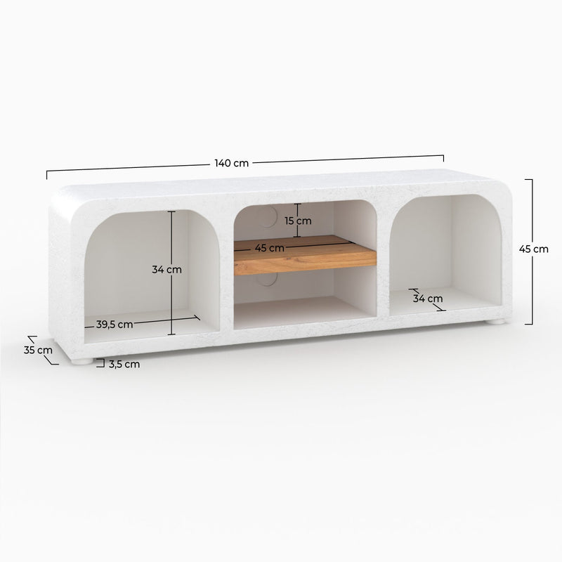 Meuble TV Fira en plâtre blanc cassé 140 cm