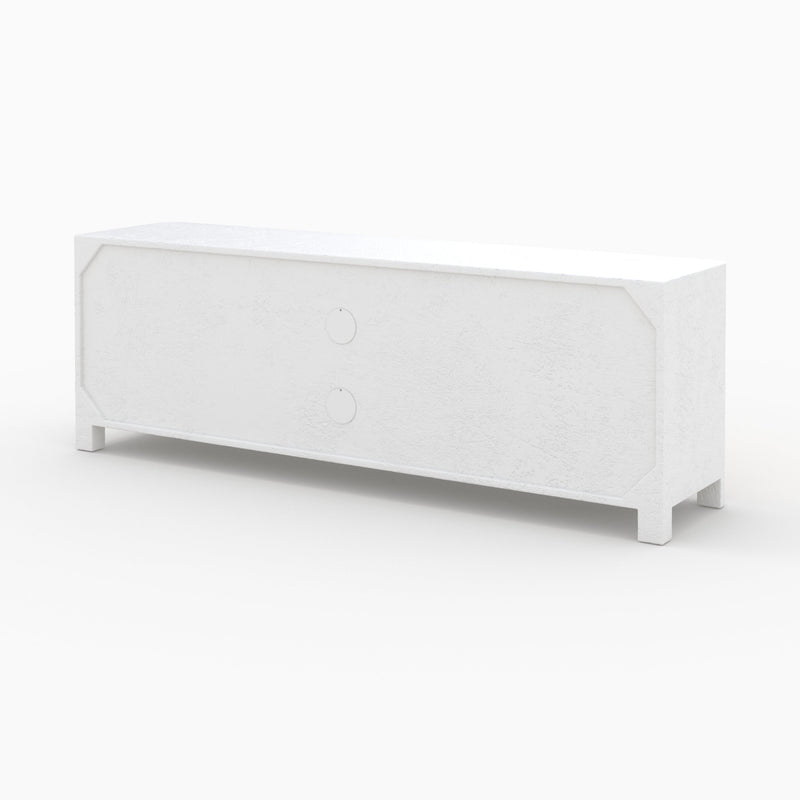 Meuble TV Fira en plâtre blanc cassé et bois d'acacia