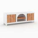 Meuble TV Fira en plâtre blanc cassé et bois d'acacia