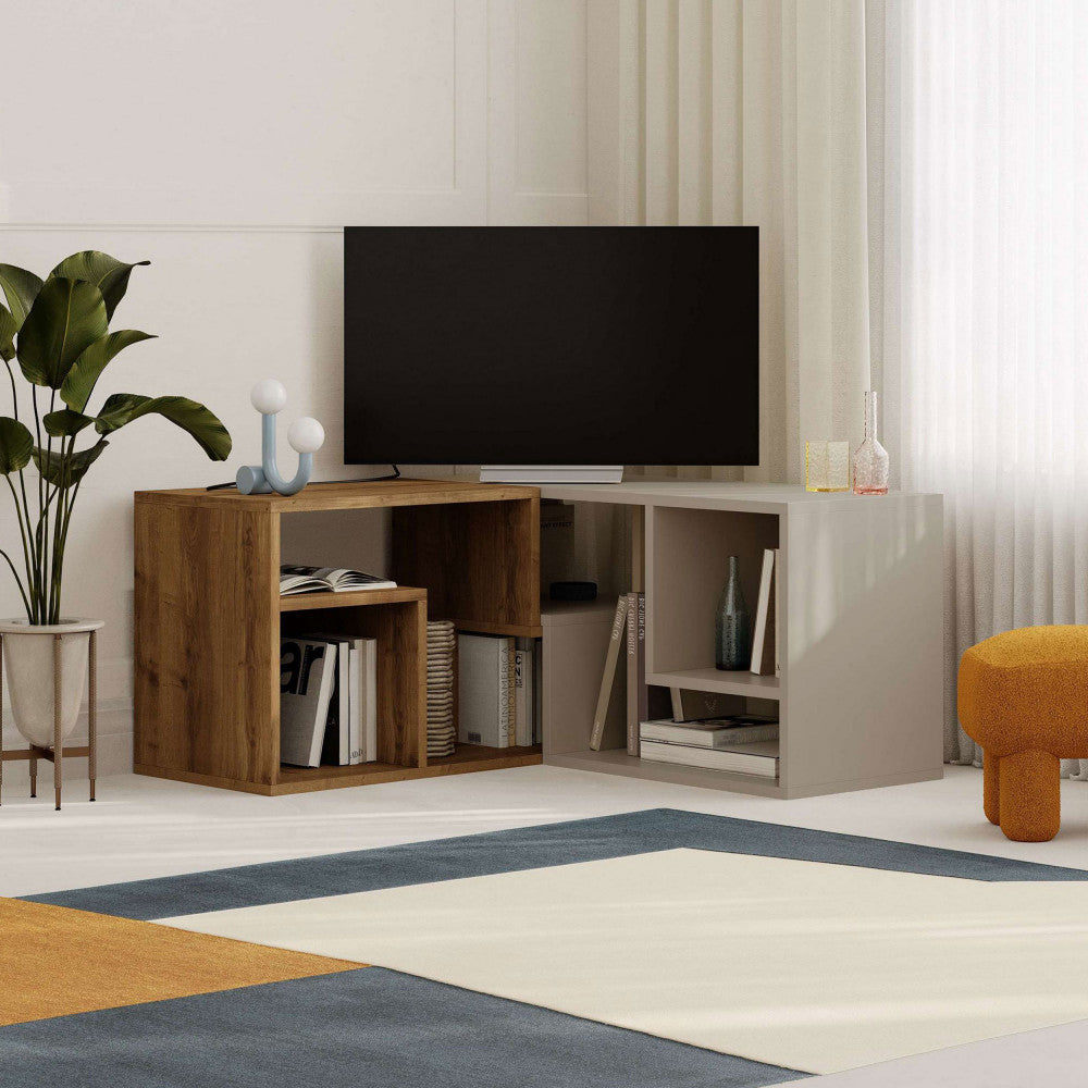 Flex - Modular Corner TV Unit - Wood - Beige