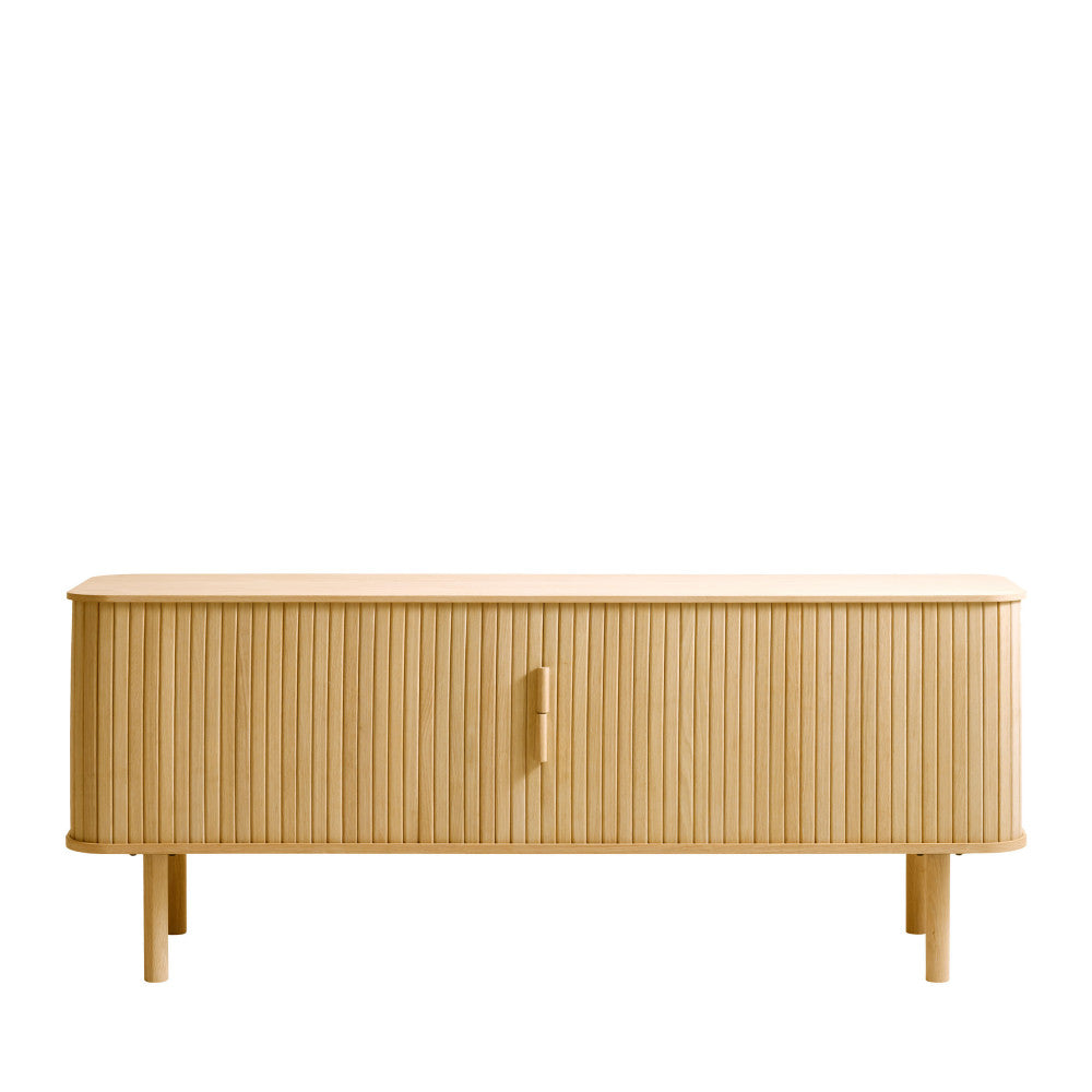 Callan - Mueble de TV con Puertas Correderas - Madera Estriada - Madera Clara