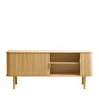 Callan - Mueble de TV con Puertas Correderas - Madera Estriada - Madera Clara