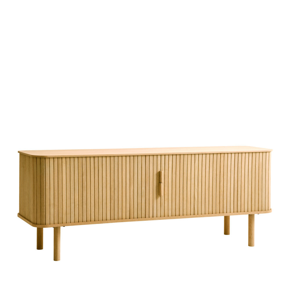 Callan - Mueble de TV con Puertas Correderas - Madera Estriada - Madera Clara