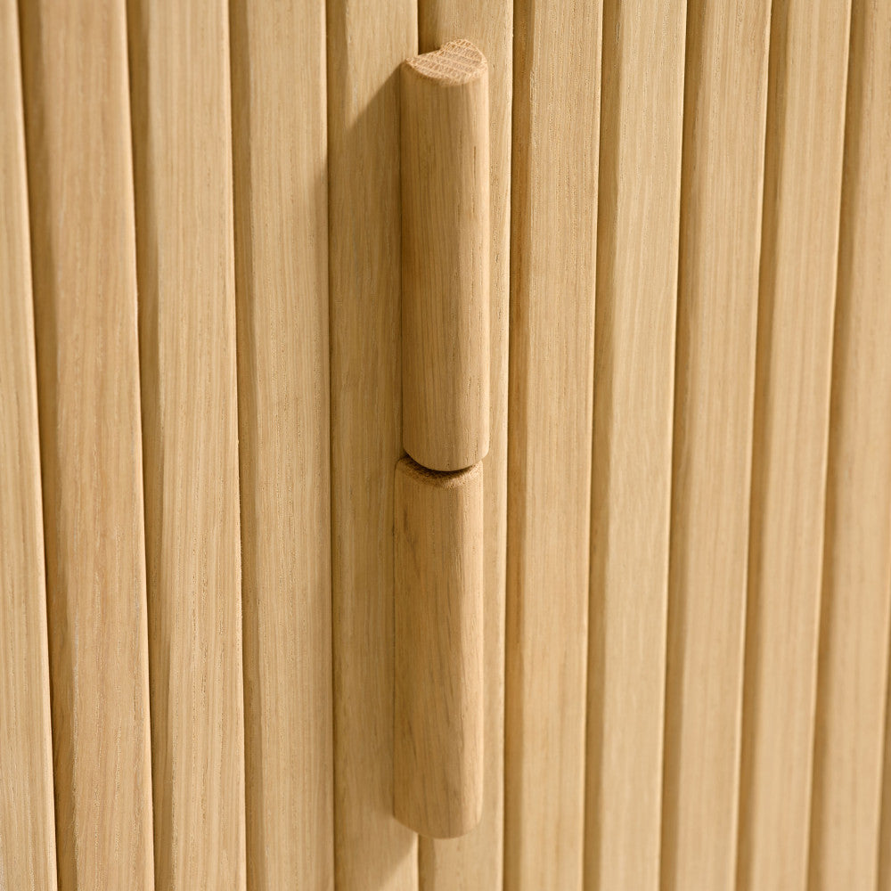 Callan - Mueble de TV con Puertas Correderas - Madera Estriada - Madera Clara