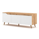 Meuble Tv Scandinave 3 Portes Décor Bois Clair Et Blanc - Tree - Blanc