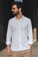 Chemise Malo en seersucker de coton et lin bleu - 2