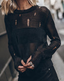 Sweater The Black Metallic Distressed Knitted