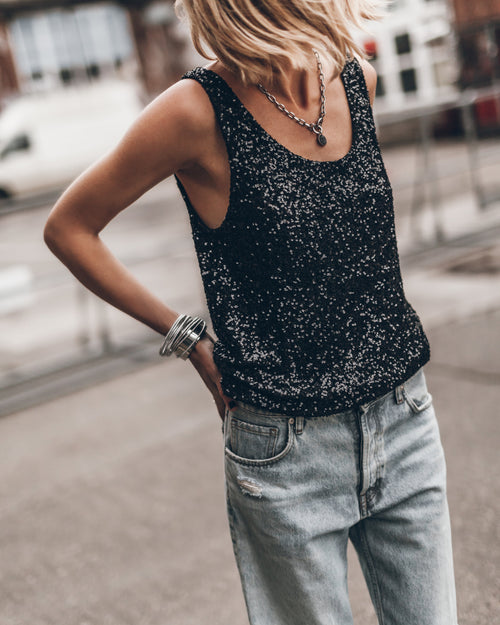 Tank Top - Black With Sequins