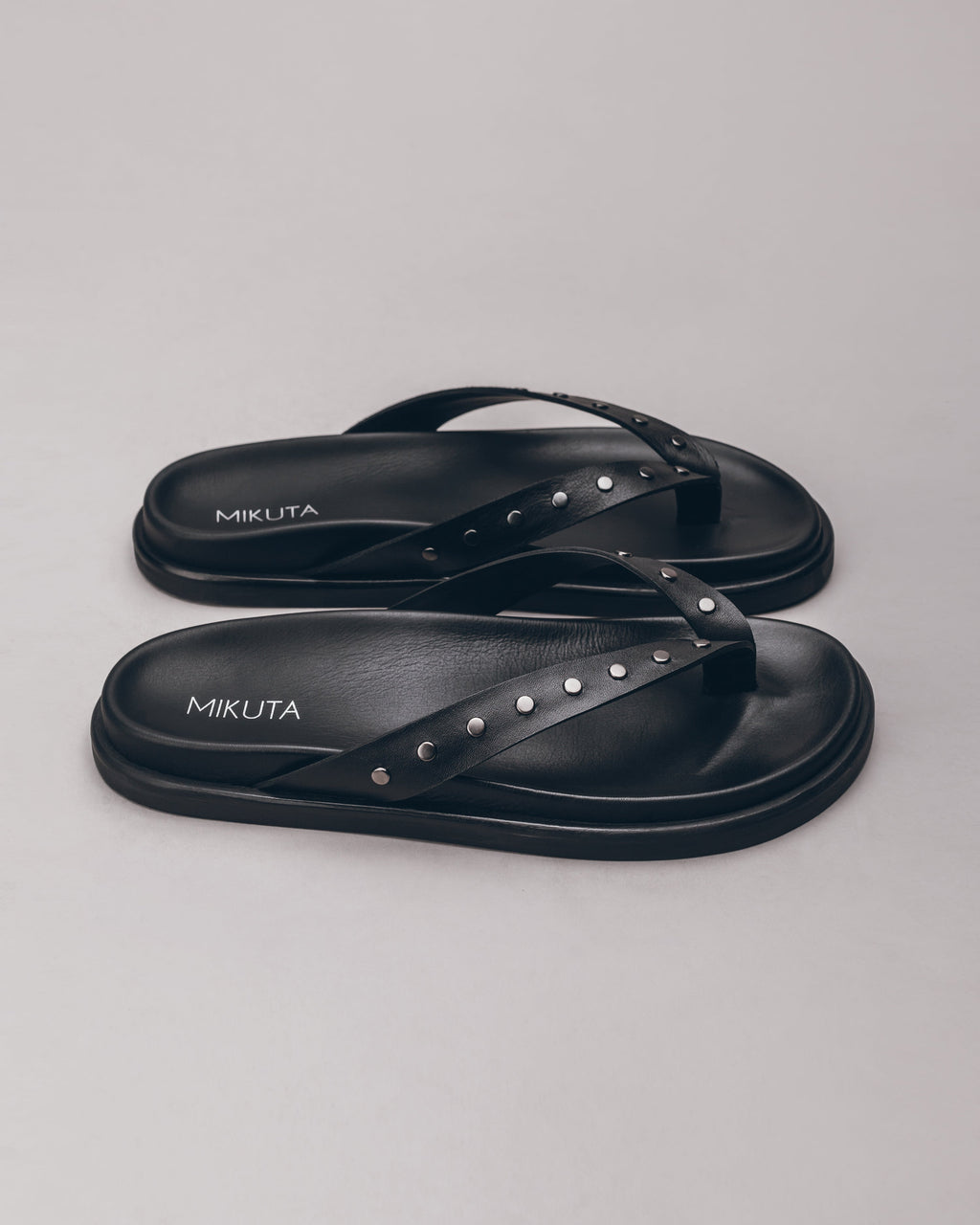 Black Studded Leather Sandals - Product photo