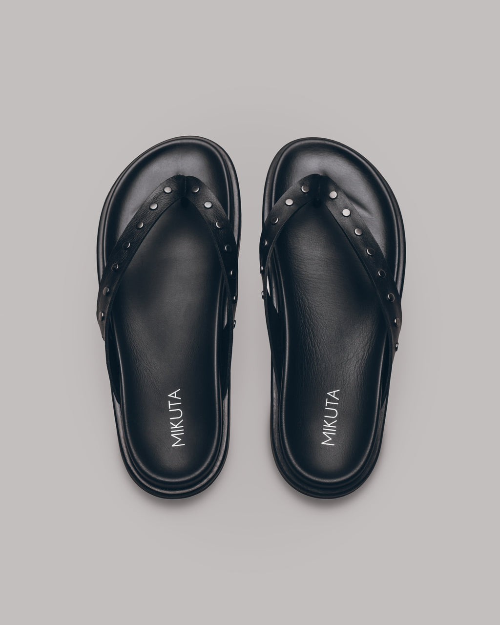 Black Studded Leather Sandals - Product photo