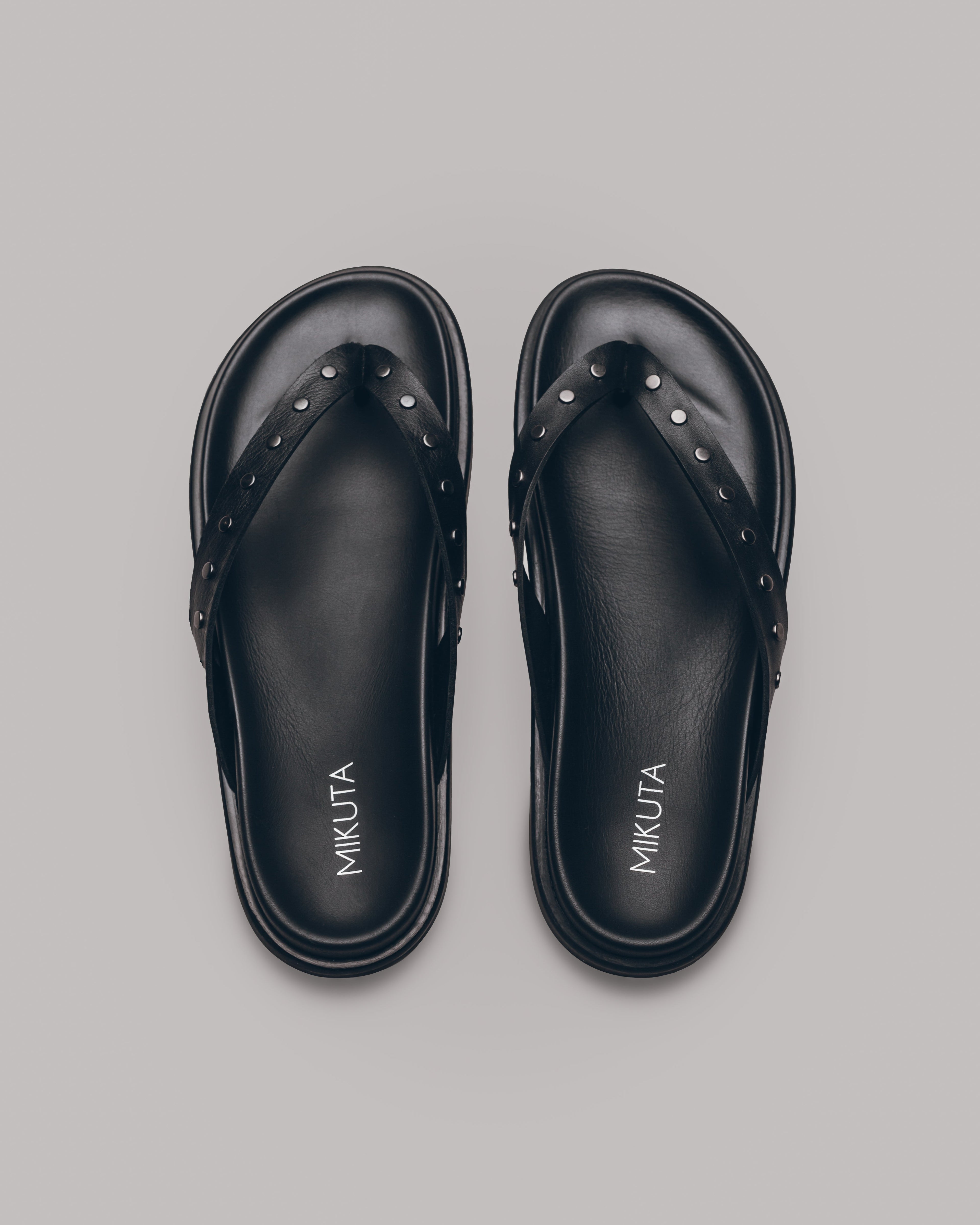 Black Studded Leather Sandals - Product photo