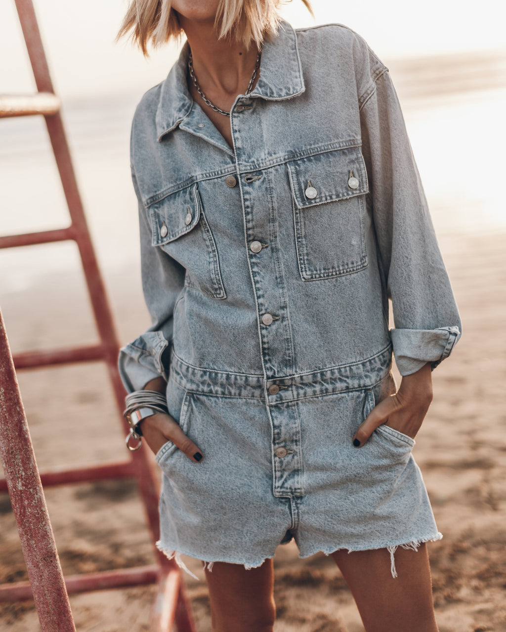Blue Short Denim Jumpsuit - Product photo