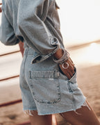 Blue Short Denim Jumpsuit - Product photo