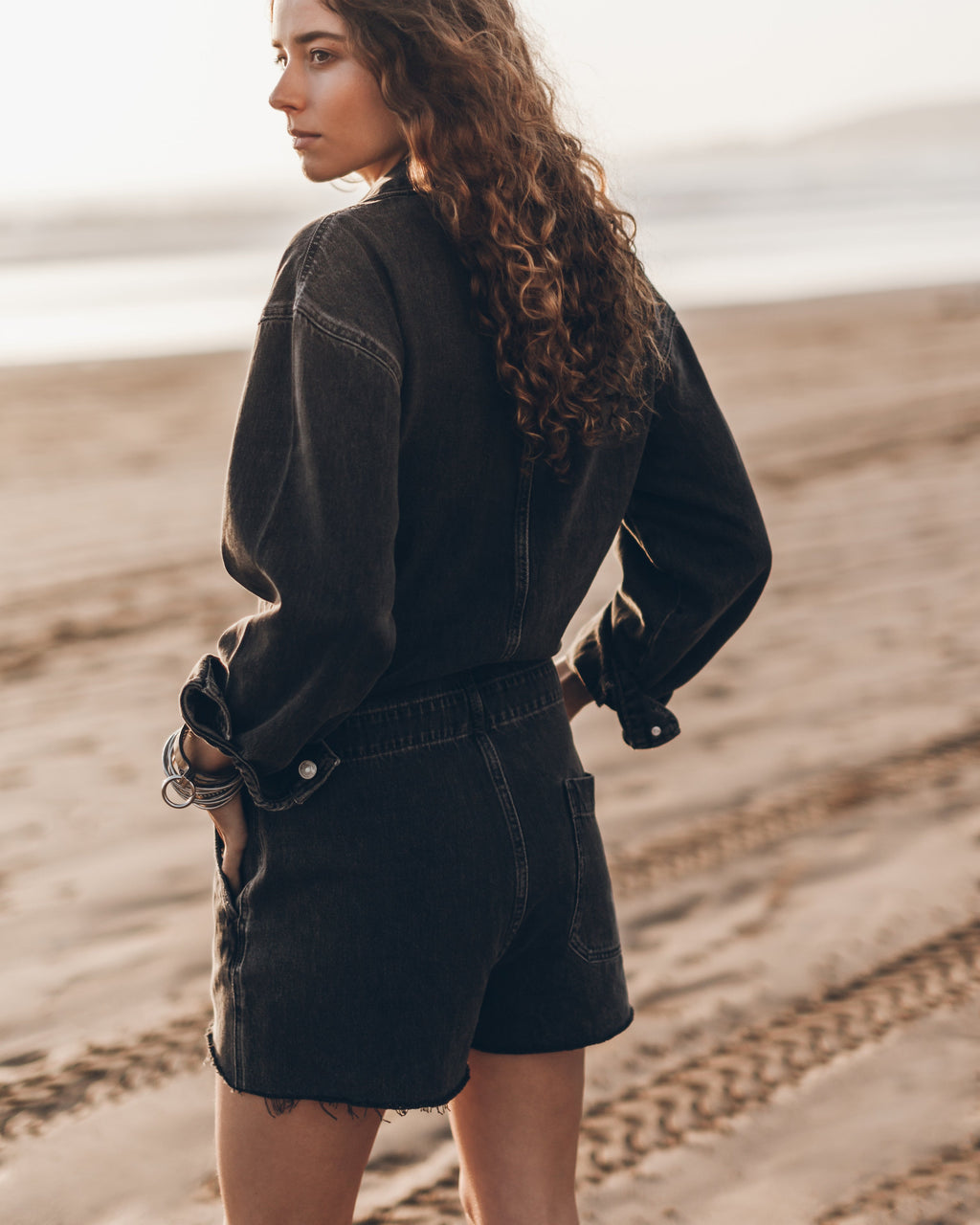 Charcoal Short Denim Jumpsuit - Product photo