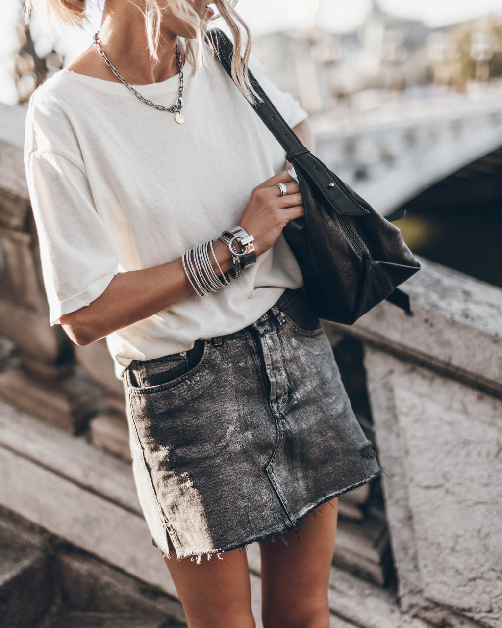 Black Sparkling Denim Skirt