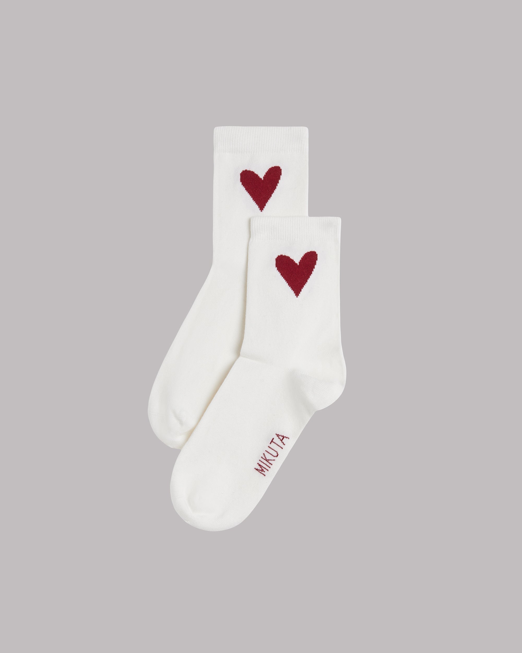 MIKUTA off white heart socks product shot - Valentine's gift idea