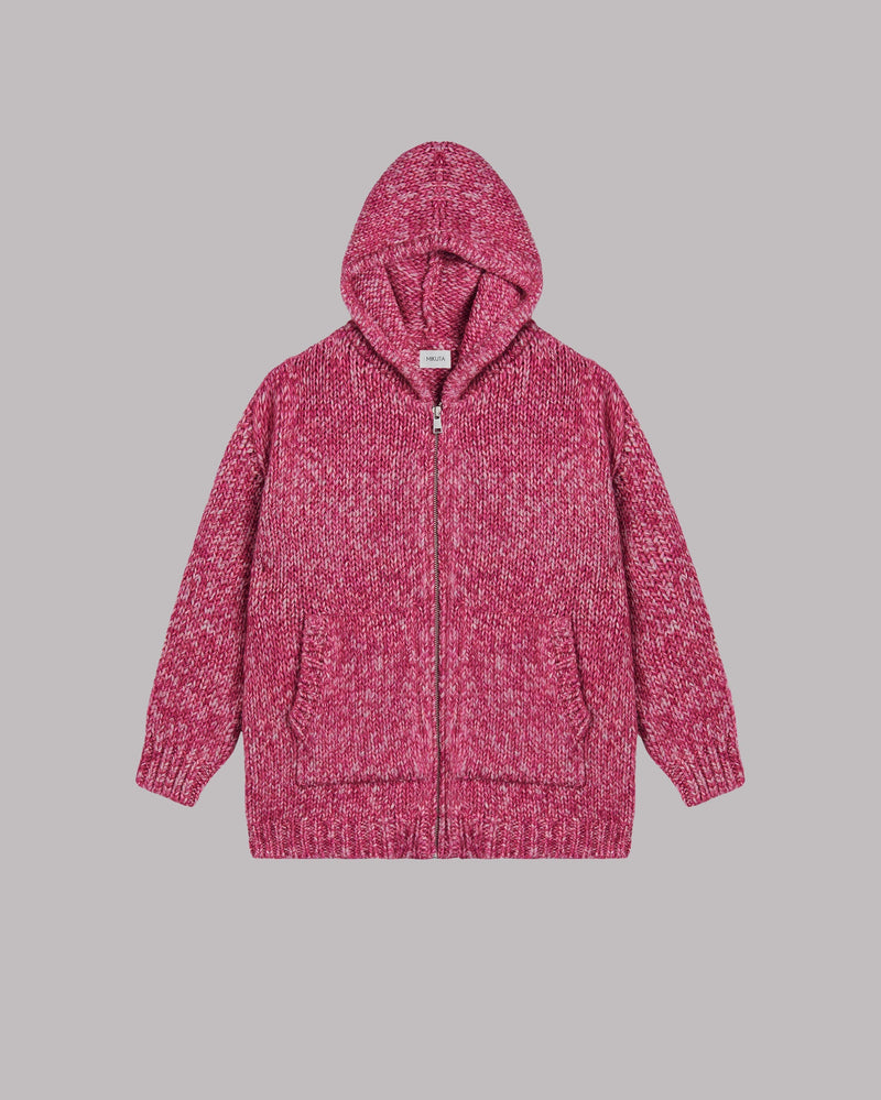 Hoodie The Pink And White Knitted Zipped