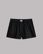 Black crinkle boxer shorts product shot - romantic sleepwear bottoms