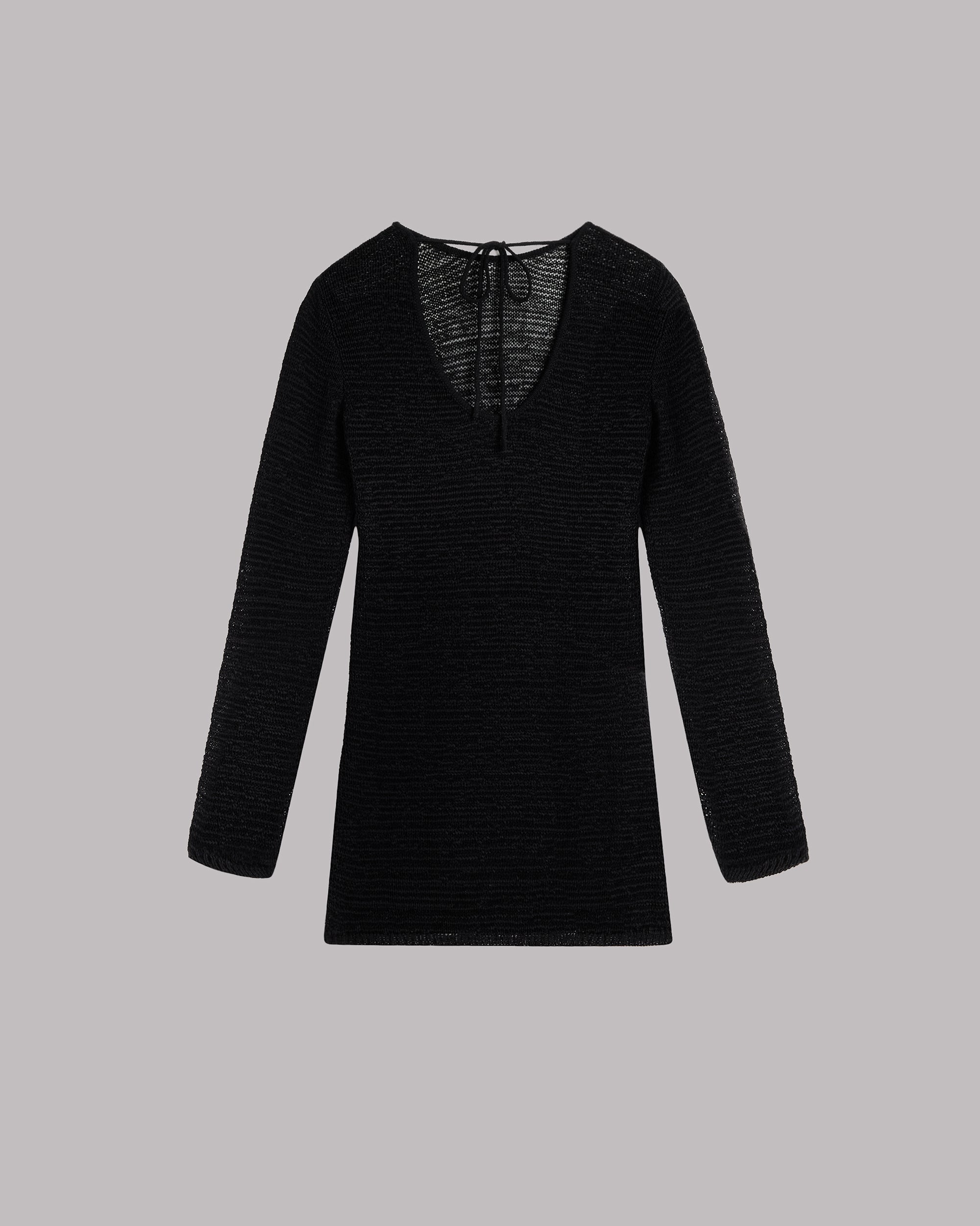 The Black Knitted Low Back Longsleeve Dress Product Shot - Product photo