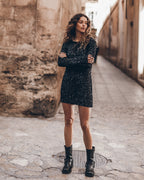 The Black Sequin Dress The Black Buckle Boots - Product photo