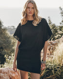 The Black Short Linen Bat Dress - Product photo