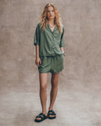 The Green Co Ord Shirt The Green Co Ord Shorts The Black Leather Buckle Sandals - Product photo
