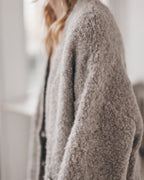 MIKUTA grey alpaca cardigan worn - Valentine's Day cozy outfit