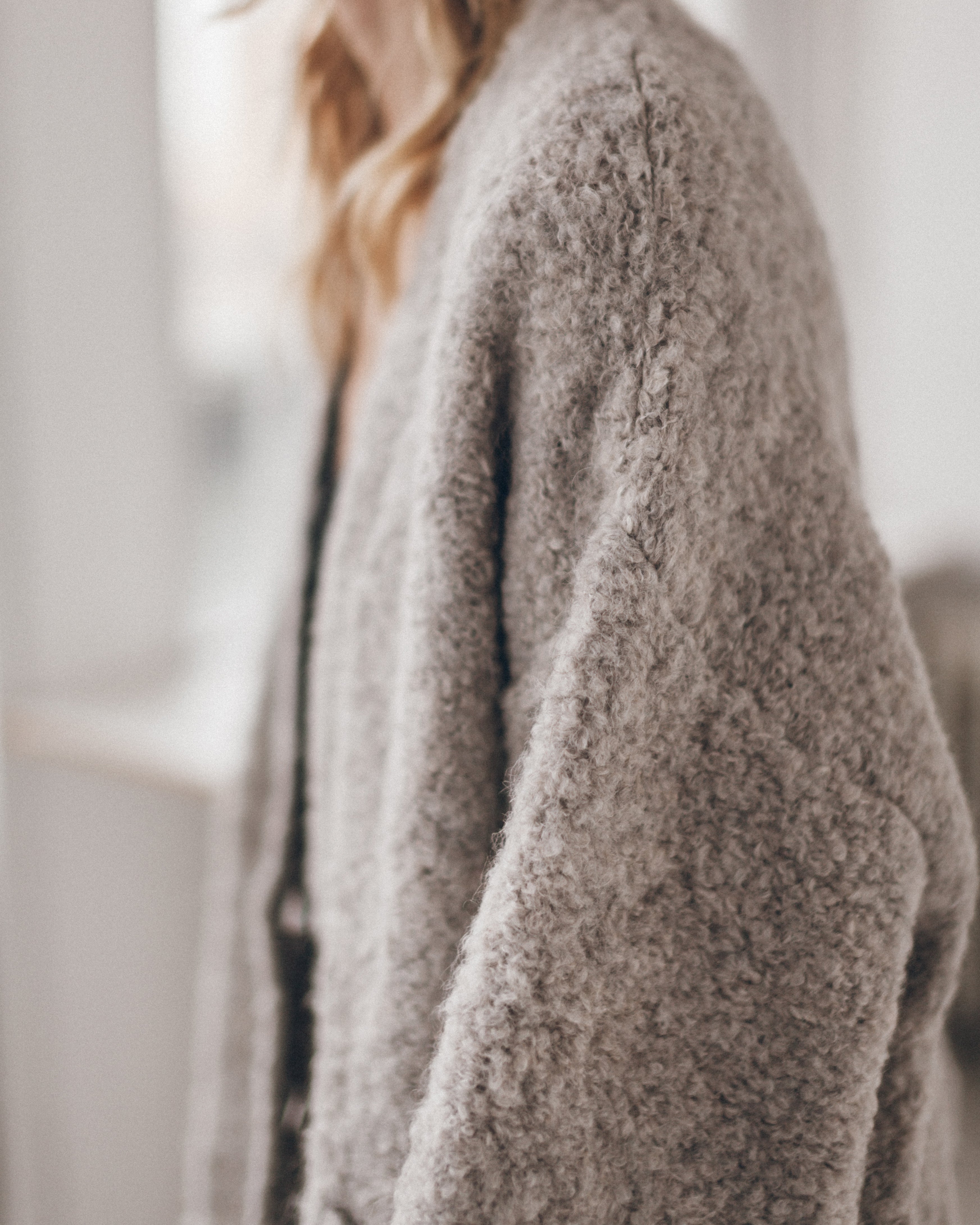 MIKUTA grey alpaca cardigan worn - Valentine's Day cozy outfit