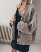 Grey alpaca cardigan styled - romantic Valentine's layering piece