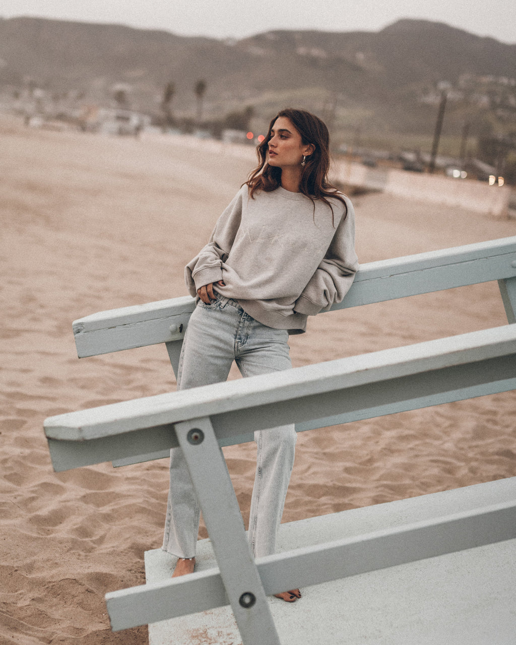 The Grey Embroidered Standard Sweater The Blue Cropped Straight Jeans West Coast California Lexi ...