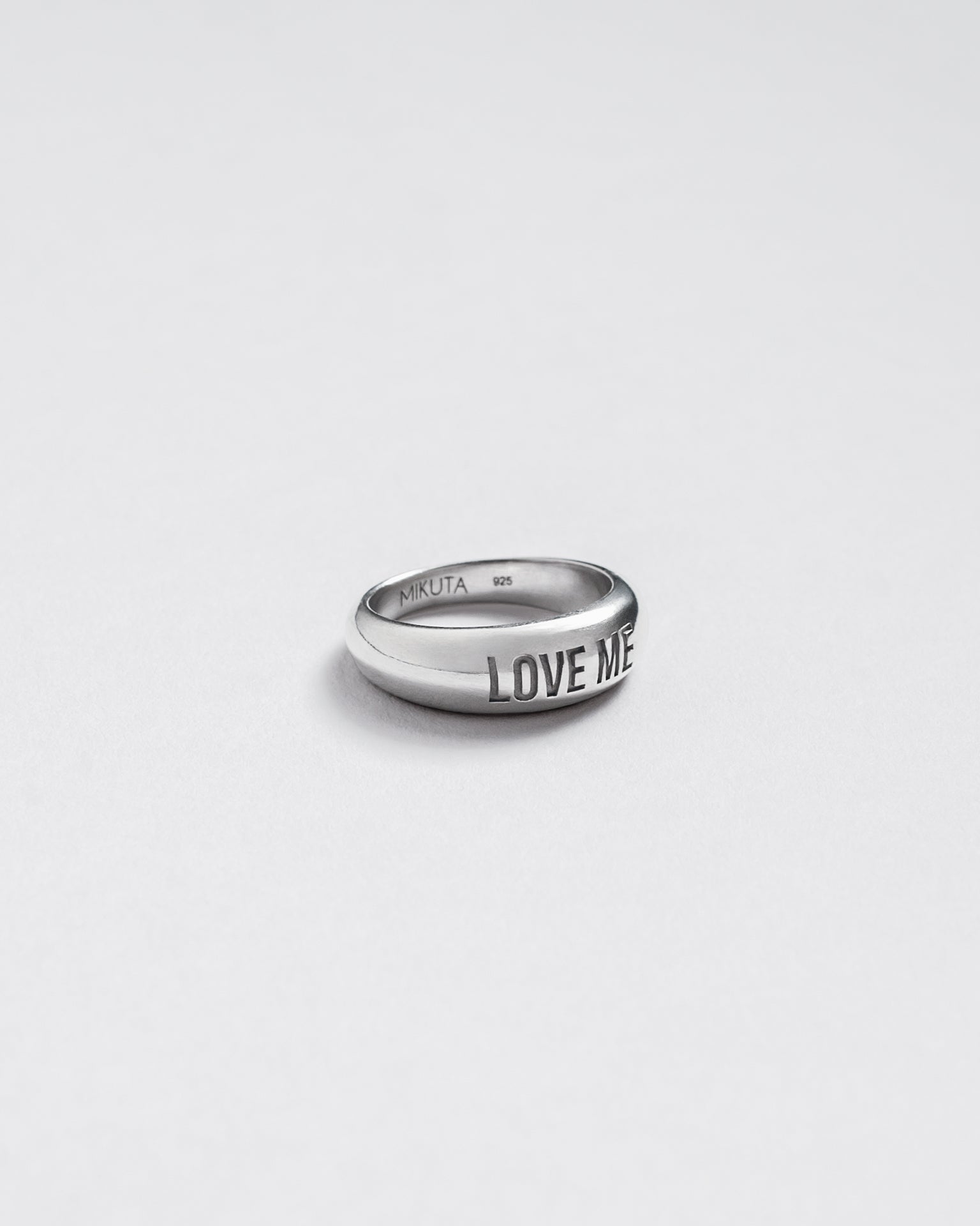 MIKUTA love me ring close-up - romantic silver ring