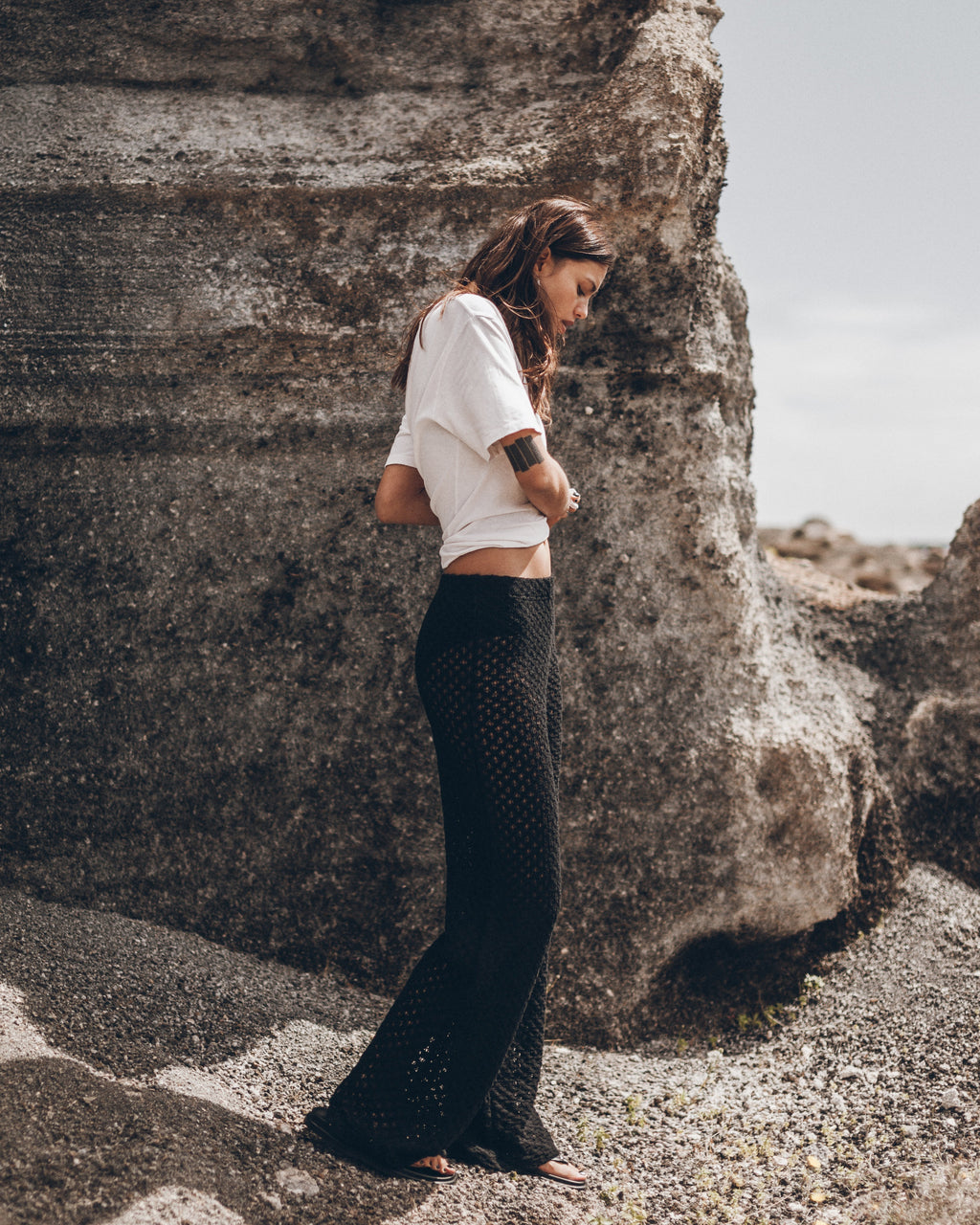 The Off White Dry Cotton Vintage Shirt The Black Crochet Pants Desert California - Product photo