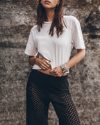 The Off White Dry Cotton Vintage Shirt The Black Crochet Pants The Cuff Ring The Cuff The Bangles...