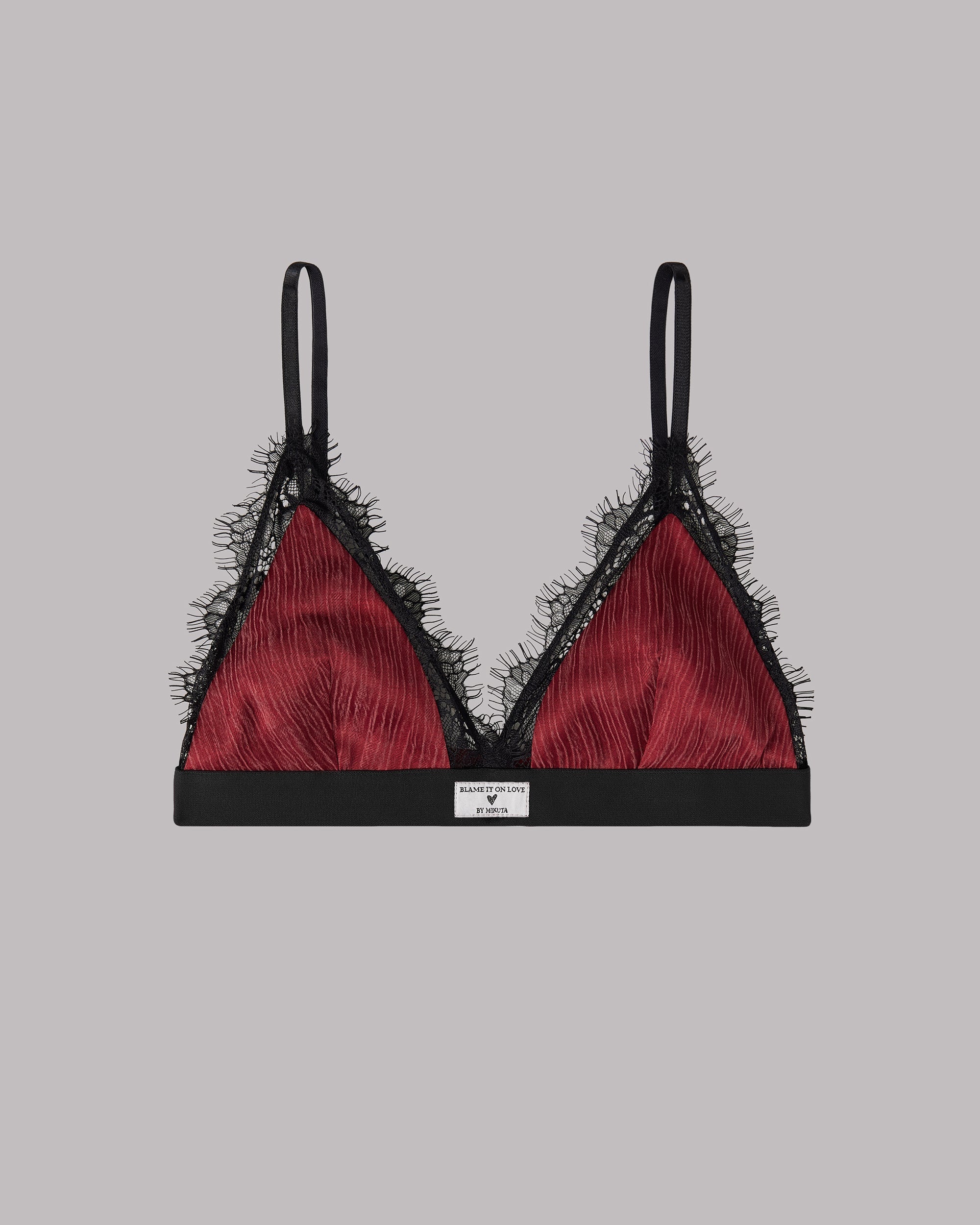 Red crinkle bralette product shot - Valentine's lace bralette