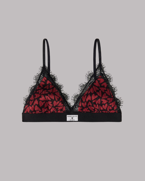 MIKUTA red hearts crinkle bralette product shot - Valentine's lingerie