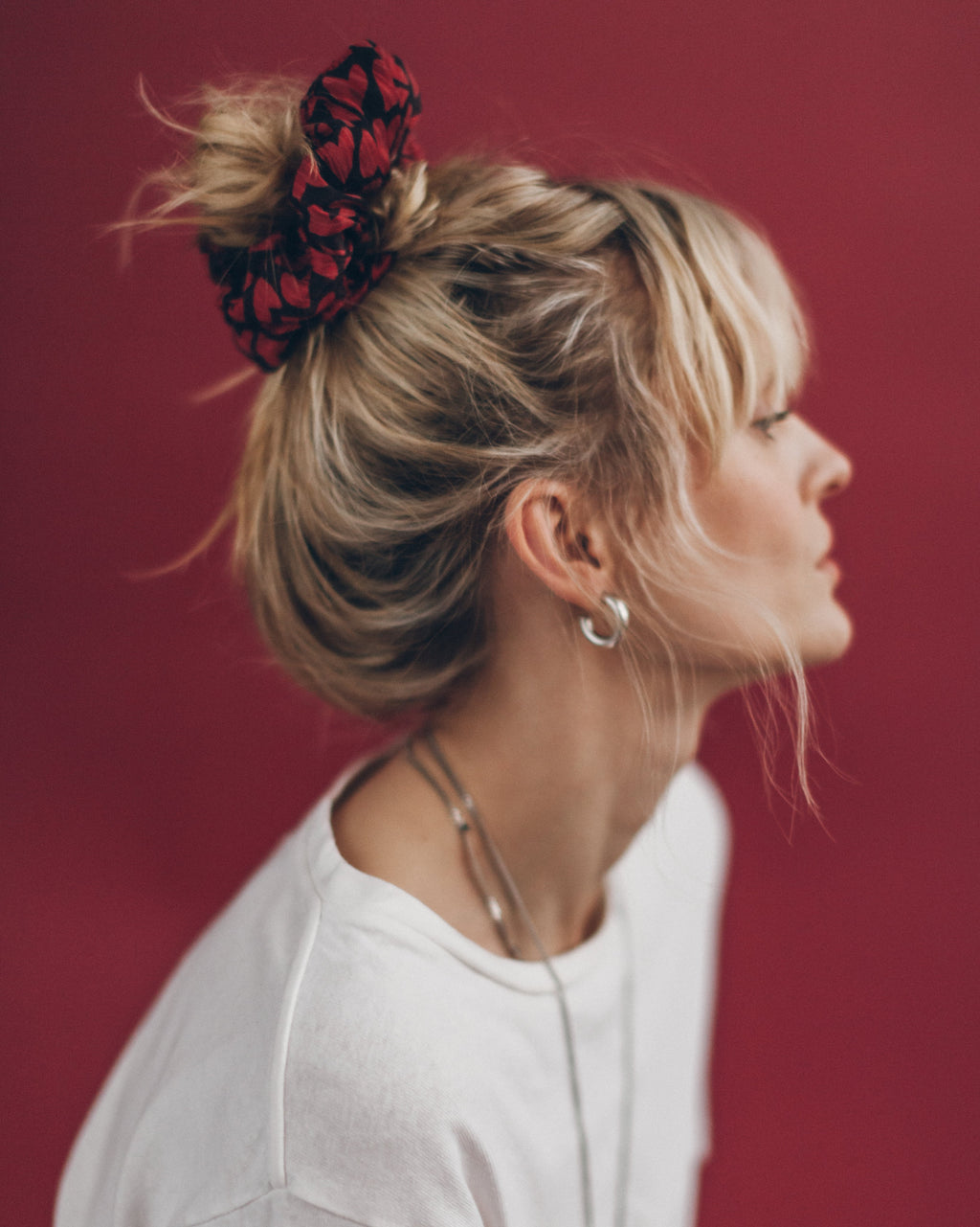 MIKUTA red hearts crinkle scrunchie - Valentine's Day hair tie