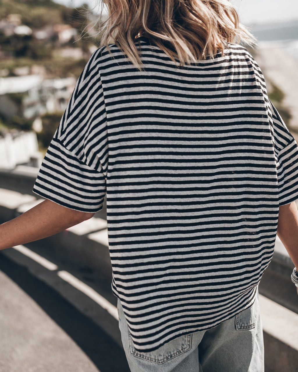 T-Shirt The Striped Long Loose Thin Linen