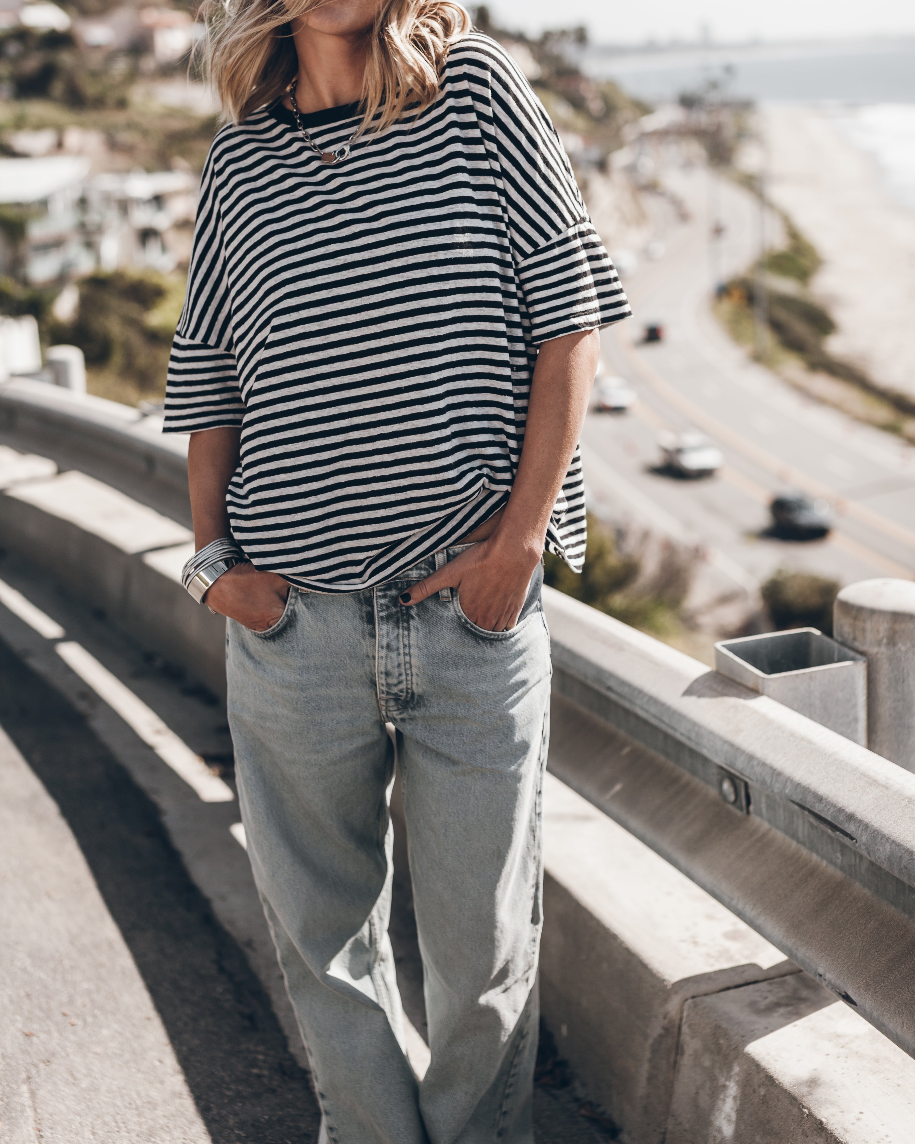 T-Shirt The Striped Long Loose Thin Linen