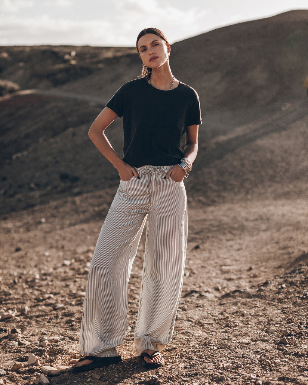 The Striped Tied Waist Pants The Dark Regular Cotton Shirt Desert California - Product photo