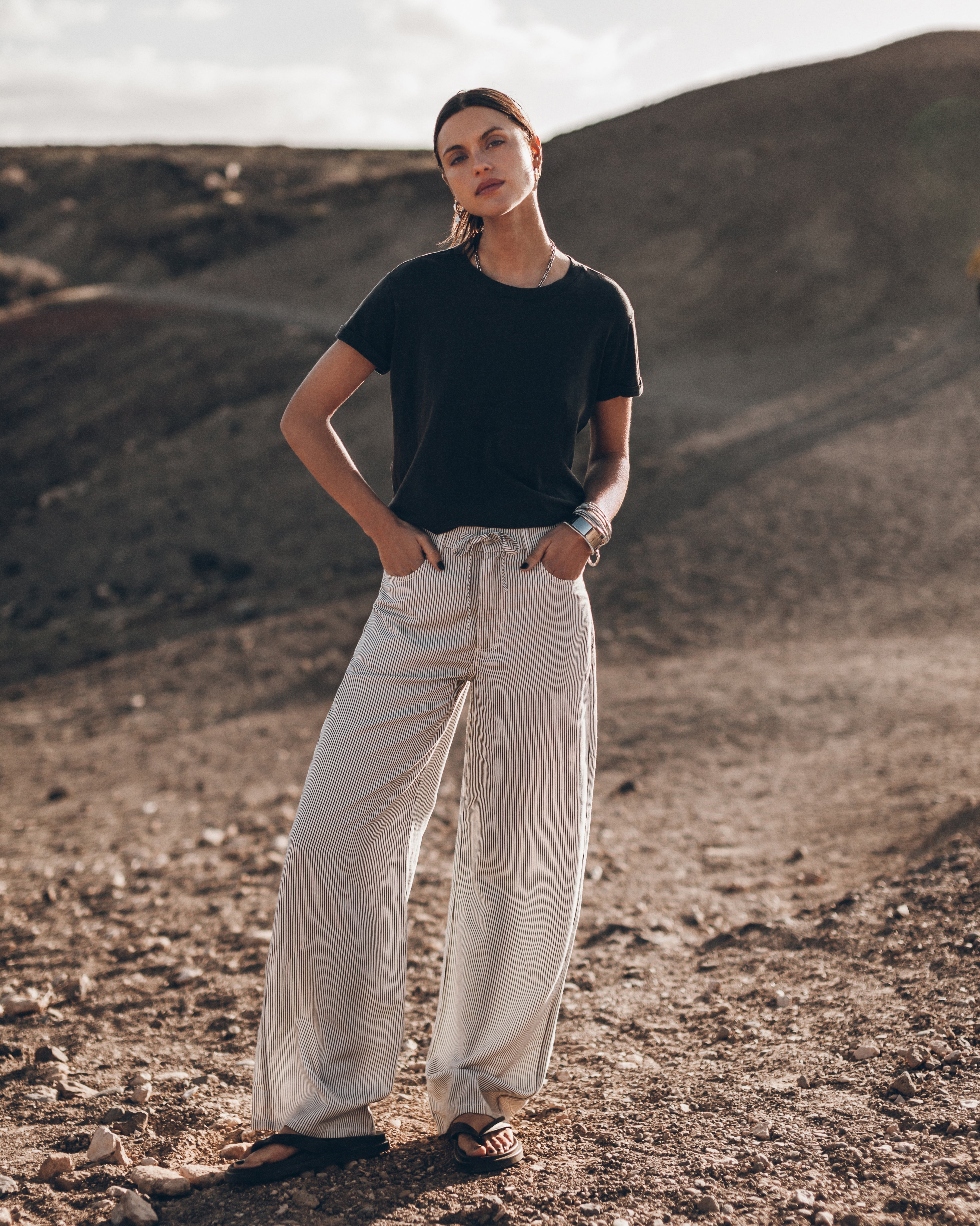 The Striped Tied Waist Pants The Dark Regular Cotton Shirt Desert California - Product photo