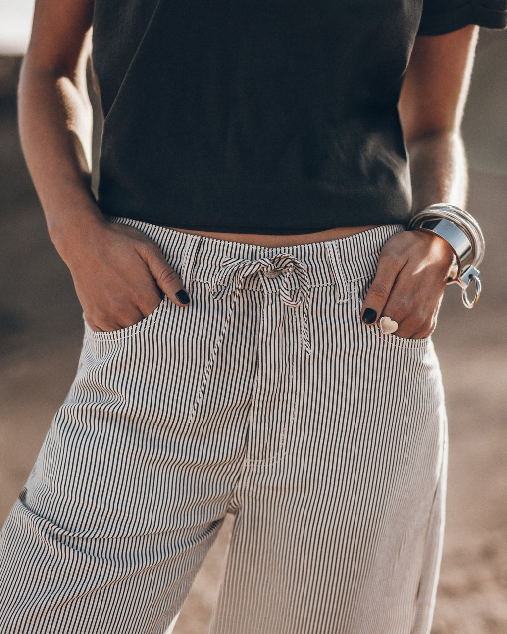 The Striped Tied Waist Pants The Dark Regular Cotton Shirt Desert California - Product photo