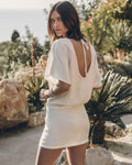 The White Short Linen Bat Dress The Black Thin Studded Leather Sandals - Product photo
