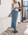 The Blue Long Cupro Slip Skirt
