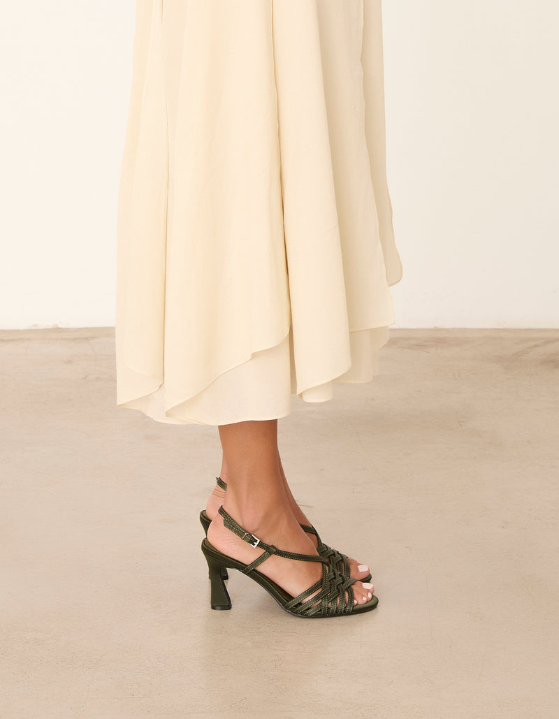 MIM Sandalia de tacón EVE OLIVA SATIN