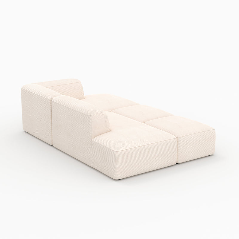 Canapé modulable Mina en velours côtelé blanc 4 places avec 2 poufs
