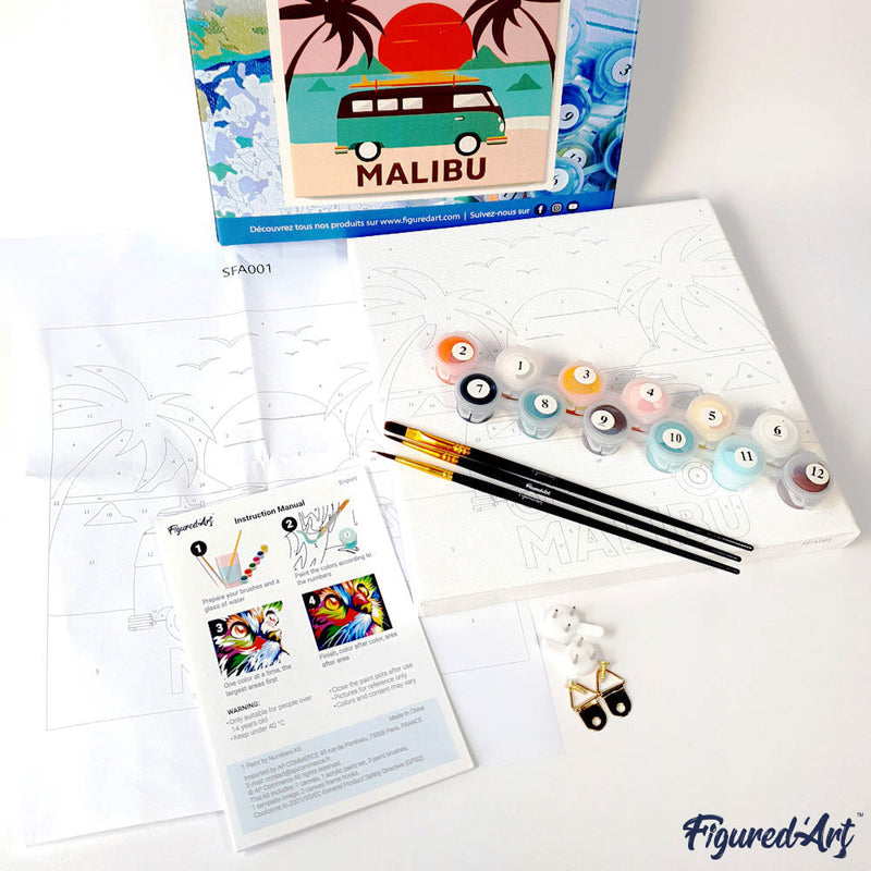 Mini Peinture Par Numéros 20X20Cm Avec Cadre Plage Malibu