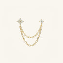 Double puces plaqué or avec double chaînes pendantes et zircons blancs 