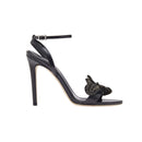 Mirales Black High-Heel Ankle Cross Sandal featuring a stylish design and elegant ankle support.