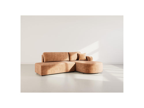 Miro - Sofá esquinero convertible con cofre - 4 plazas - Terciopelo texturizado - Óxido